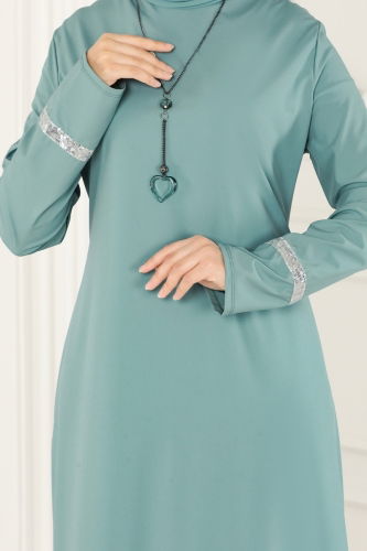 moda selvim Crepe Dress with Necklace ASM2682 Light Mint - Thumbnail