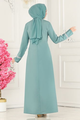 moda selvim Crepe Dress with Necklace ASM2682 Light Mint - Thumbnail