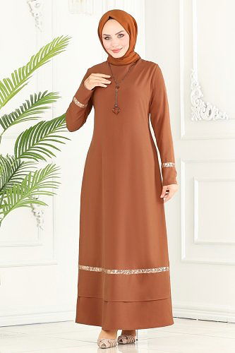 moda selvim Dress ASM2682 Tan - Thumbnail