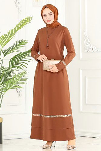 moda selvim Dress ASM2682 Tan - Thumbnail