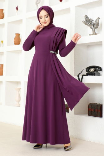 MRV A.S.M. - Crepe Dress with Stone Detail ASM2693-M Mürdüm