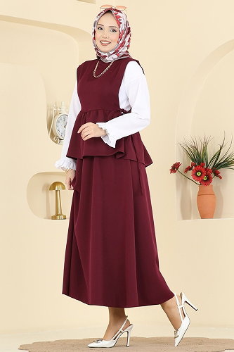 moda selvim Dabıl 2 li Etekli Takım 4706ALGK1170 Bordo - Thumbnail