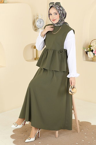 moda selvim Dabıl 2 li Etekli Takım 4706ALGK1170 Haki - Thumbnail