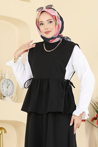 moda selvim Dabıl 2 li Etekli Takım 4706ALGK1170 Siyah - Thumbnail