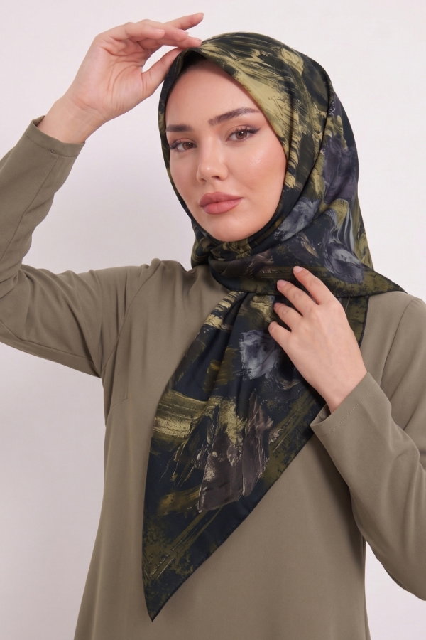 Modaselvim Eşarp Dalga Desen Eşarp Serisi 179AFV475 Haki