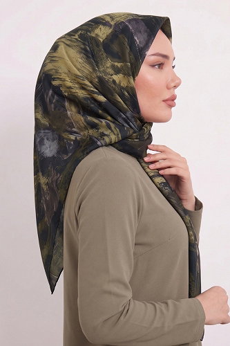 moda selvim Dalga Desen Eşarp Serisi 179AFV475 Haki - Thumbnail