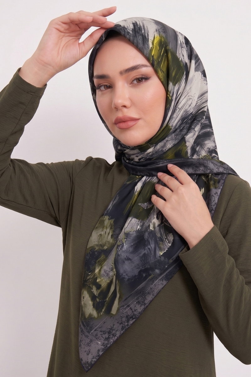 Dalga Desen Eşarp Serisi 179AFV475 Haki&Siyah