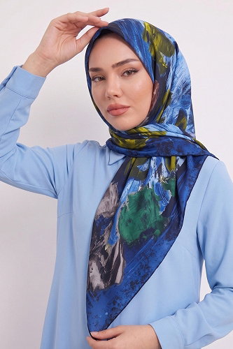 moda selvim Dalga Desen Eşarp Serisi 179AFV475 Saks - Thumbnail