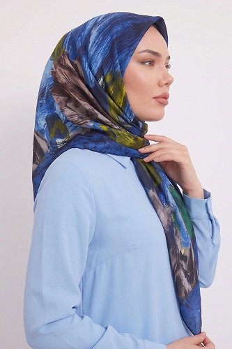 moda selvim Dalga Desen Eşarp Serisi 179AFV475 Saks - Thumbnail