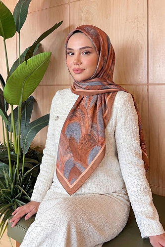 moda selvim Dalga Desen Soft Eşarp 521ERBK1201 Açık Kahve - Thumbnail