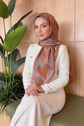 E.R.B.K. - Dalga Desen Soft Eşarp 521ERBK1201 Açık Kahve