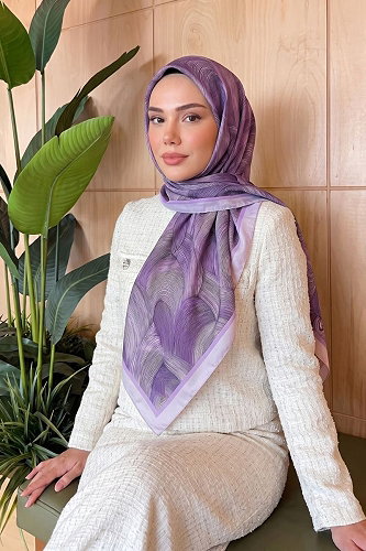moda selvim Dalga Desen Soft Eşarp 521ERBK1201 Lila - Thumbnail