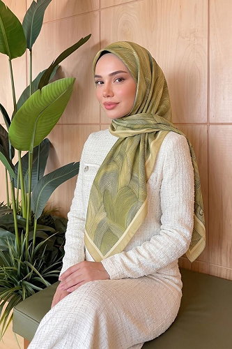 moda selvim Dalga Desen Soft Eşarp 521ERBK1201 Yağ Yeşili - Thumbnail