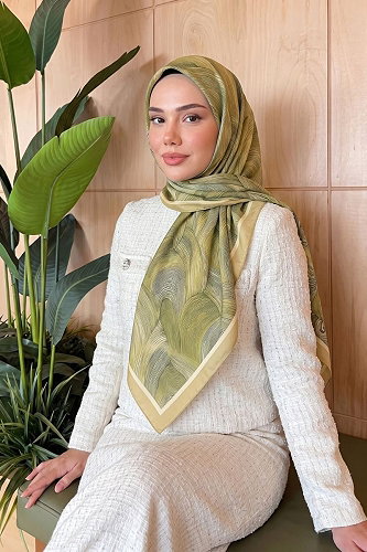 moda selvim Dalga Desen Soft Eşarp 521ERBK1201 Yağ Yeşili - Thumbnail