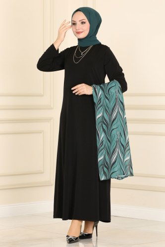 moda selvim Kemerli İkili Abaya Takım 2049BLL803 Siyah&Mint - Thumbnail