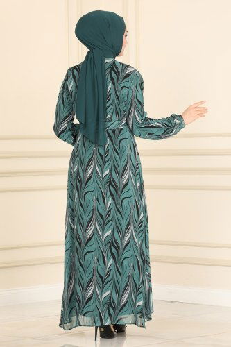 moda selvim Kemerli İkili Abaya Takım 2049BLL803 Siyah&Mint - Thumbnail