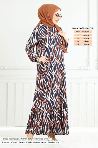 moda selvim Dalga Desenli Viskon Elbise 825OZR1047-M Taba - Thumbnail