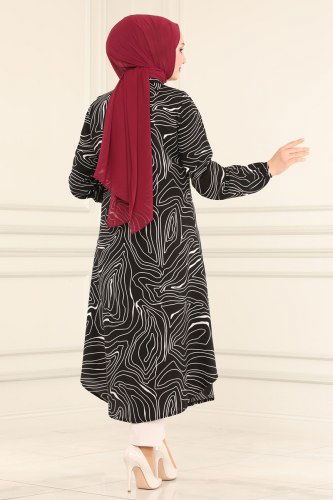 moda selvim Dalga Desenli Viskon Tunik 2040BG354 Siyah - Thumbnail