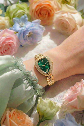 moda selvim Damla Kasa Kadın Saati 9003CLSK1184 Gold&Zümrüt - Thumbnail