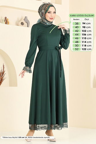moda selvim Dantel Detay Tesettür Elbise 363DVL817 Zümrüt - Thumbnail