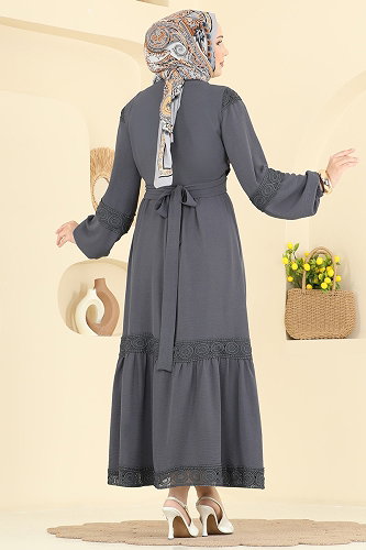 moda selvim Dantel Detaylı 2 li Takım 2880SLK540 Antrasit - Thumbnail