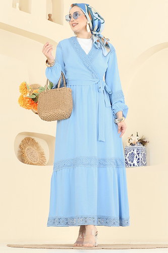moda selvim Dantel Detaylı 2 li Takım 2880SLK540 Bebe Mavisi - Thumbnail