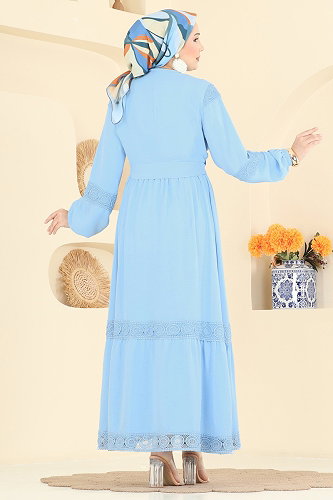 moda selvim Dantel Detaylı 2 li Takım 2880SLK540 Bebe Mavisi - Thumbnail