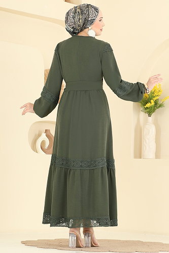 moda selvim Dantel Detaylı 2 li Takım 2880SLK540 Haki - Thumbnail