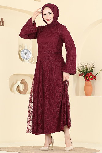 moda selvim Dantel Detaylı 2 li Takım 6293BSK463 Bordo - Thumbnail