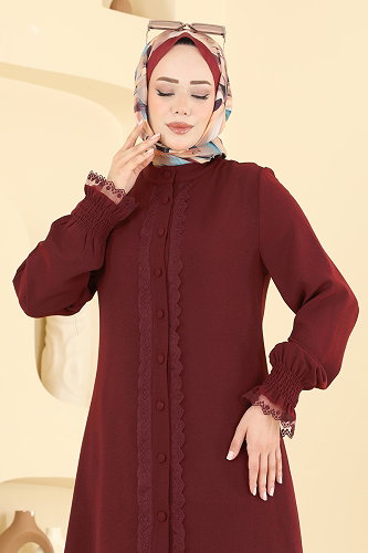 moda selvim Dantel Detaylı 2 li Takım PL9228 Bordo - Thumbnail
