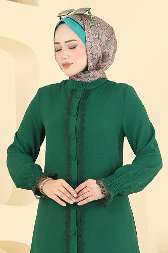 moda selvim Dantel Detaylı 2 li Takım PL9228 Zümrüt - Thumbnail