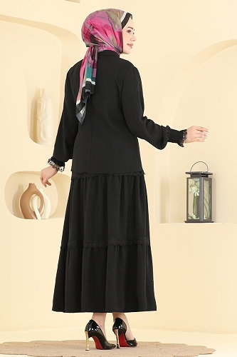 moda selvim Dantel Detaylı 2 Lİ Takım PL9229 Siyah - Thumbnail