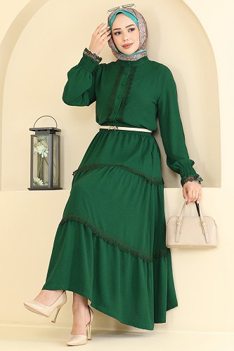 moda selvim Dantel Detaylı 2 Lİ Takım PL9229 Zümrüt - Thumbnail