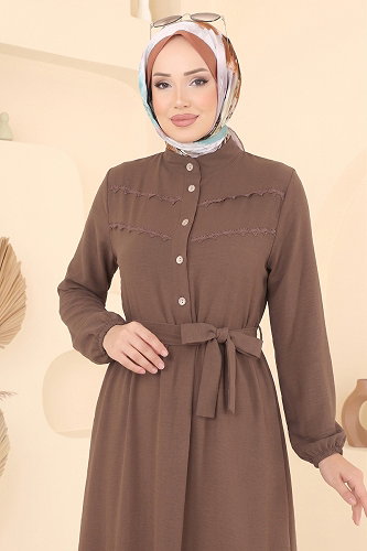 moda selvim Dantel Detaylı Aerobin Elbise 5011BM387 Kahve - Thumbnail