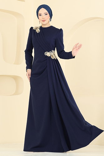 moda selvim Dantel Detaylı Drapeli Abiye ASM2864 Laci - Thumbnail