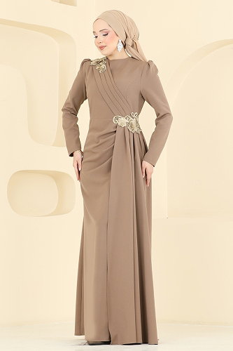 moda selvim Dantel Detaylı Drapeli Abiye ASM2864 Vizyon - Thumbnail