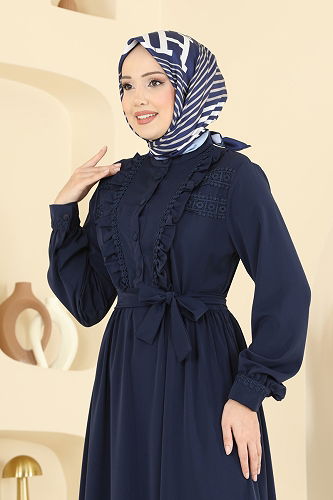 moda selvim Dantel Detaylı Dubai İpeği Elbise 332ASN888 Laci - Thumbnail