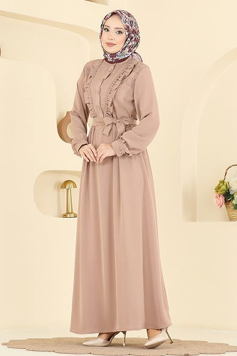 moda selvim Dantel Detaylı Dubai İpeği Elbise 332ASN888 Vizyon - Thumbnail