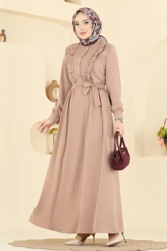 A.S.N. - Dantel Detaylı Dubai İpeği Elbise 332ASN888 Vizyon