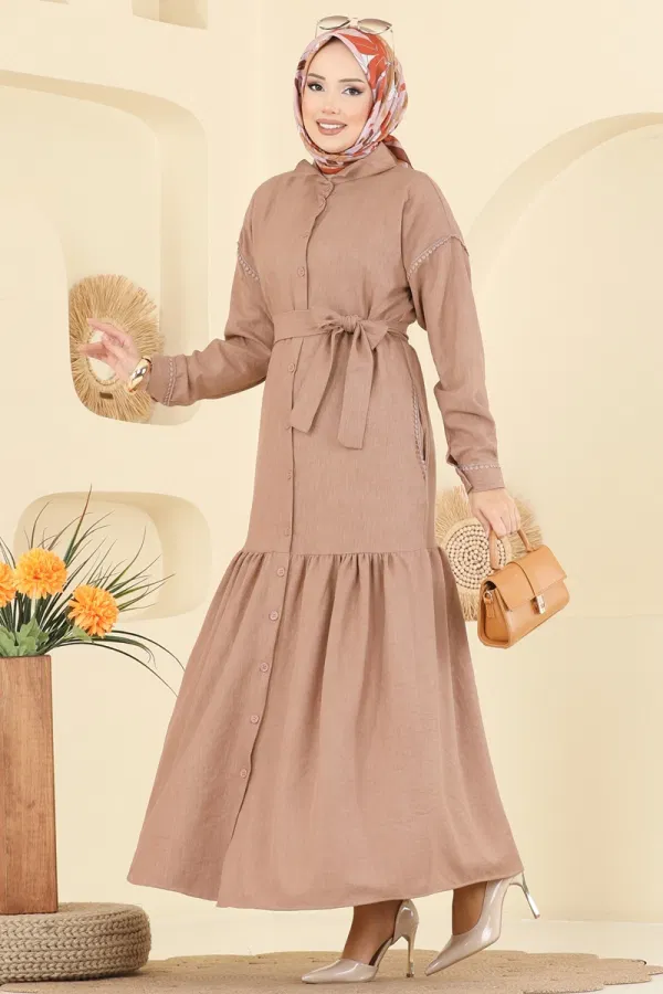 Modaselvim Elbise Dantel Detaylı Kemerli Elbise 4130PM271 Vizyon