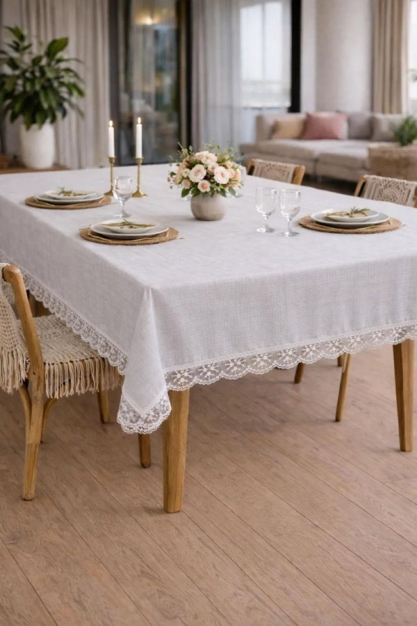 Modaselvim EV YAŞAM Dantel Detaylı Masa Örtüsü 8502BLH1197 Gri