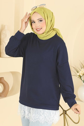 moda selvim Dantel Detaylı Modal Tunik 4570NFC1010 Laci - Thumbnail