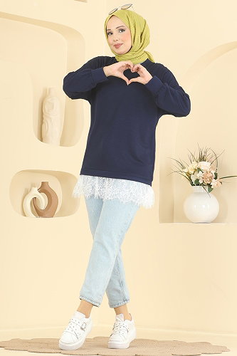 moda selvim Dantel Detaylı Modal Tunik 4570NFC1010 Laci - Thumbnail