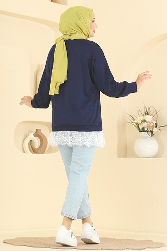 moda selvim Dantel Detaylı Modal Tunik 4570NFC1010 Laci - Thumbnail