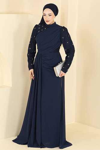 moda selvim Dantel Detaylı Şifon Abiye 8248AB368 Laci - Thumbnail