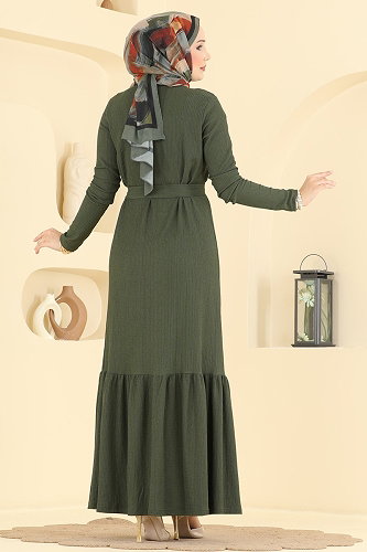 moda selvim Dantel Detaylı Şık Elbise 838PM271 Haki - Thumbnail