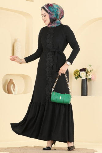 Dantel Detaylı Şık Elbise 838PM271 Antrasit - Moda Selvim