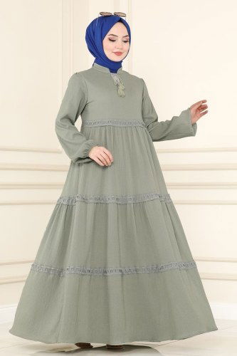 moda selvim Dantelli Bürümcük Elbise 5842BSK463 Mint - Thumbnail