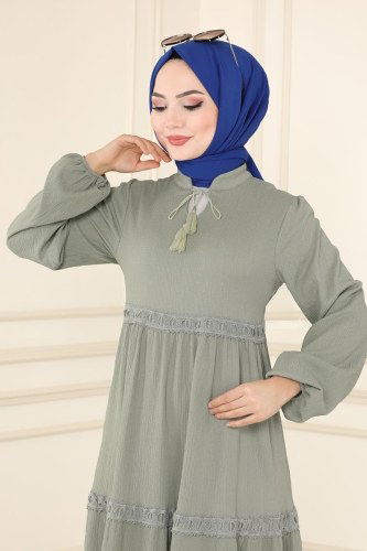 moda selvim Dantelli Bürümcük Elbise 5842BSK463 Mint - Thumbnail