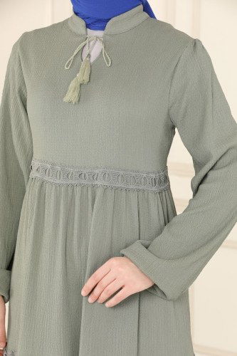 moda selvim Dantelli Bürümcük Elbise 5842BSK463 Mint - Thumbnail